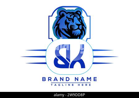 Blaues Design mit BK Tiger-Logo. Vektor-Logo für Unternehmen. Stock Vektor