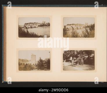 Zwei Gesichter auf der Pont Saint-Bénezet, Stadtbild und Pferdewagen, anonym, ca. 1900 - ca. 1915 Foto dieses Magazin ist Teil eines Albums. Frankreich Papier. Fotografische Unterstützung Reisen; Tourismus. Brücke. Stadtblick im Allgemeinen; „Veduta“. Zugkraft von Tieren, Zugfahrzeug (Kutsche usw.) Frankreich. Brücke Saint-Bénezet Stockfoto