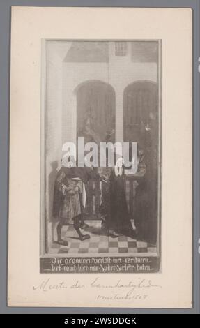 Fotoproduktion einer mehrteiligen Tafel mit den sieben Werken der Barmherzigkeit: Der Trost der Gefangenen, von dem Meister von Alkmaar, Anonym, nach Meister von Alkmaar, vor 1906 Foto baryta Papier. Pappe Gelatine Silberdruck Bild, Gemälde. Besuch oder Befreiung der inhaftierten, „incarceratus solatur“  einer der sieben Erbarmungsakte Stockfoto