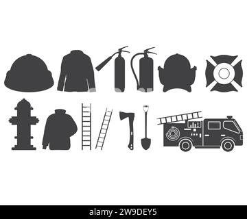 Feuerwehrvektor, Feuerwehrmann Silhouette, Feuerwehrinstrument, Feuerwehrmann, Feuerwehrmann SVG Bundle, Feuerwehrmann Stock Vektor