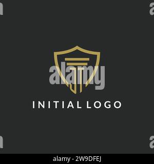 JT Initial Monogramm-Logo mit Design-Ideen im Säulen- und Schildstil Stock Vektor