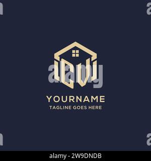 Initialen CV-Logo mit abstraktem Hauptdach sechseckige Form, einfache und moderne Immobilien-Logo Design Vektorgrafik Stock Vektor