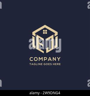 Initialen EJ-Logo mit abstraktem Hauptdach sechseckige Form, einfache und moderne Immobilien-Logo Design Vektorgrafik Stock Vektor