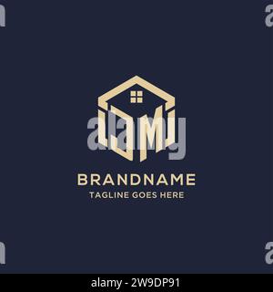 Initialen JM-Logo mit abstraktem Hauptdach-Sechseck-Form, einfache und moderne Immobilien-Logo-Design-Vektorgrafik Stock Vektor