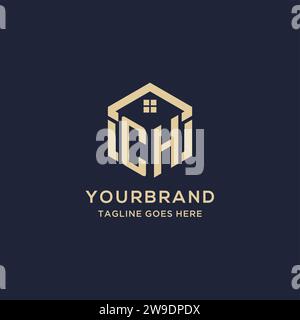 Initialen CH-Logo mit abstraktem Hauptdach sechseckige Form, einfache und moderne Immobilien-Logo Design Vektorgrafik Stock Vektor