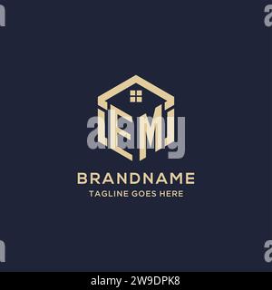 Initialen EM-Logo mit abstrakter Heimatdach-Sechseck-Form, einfache und moderne Immobilien-Logo-Design-Vektorgrafik Stock Vektor