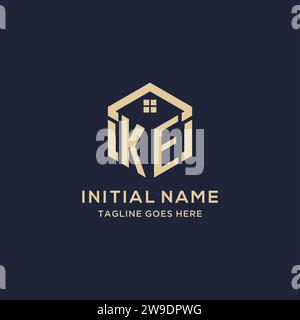 Initialen KE-Logo mit abstraktem Hauptdach sechseckige Form, einfache und moderne Immobilien-Logo Design Vektorgrafik Stock Vektor