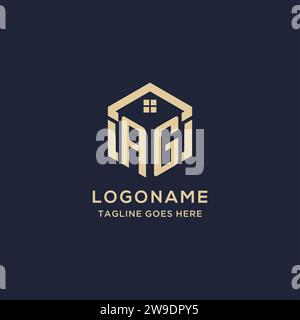 Initialen AG-Logo mit abstraktem Hauptdach-Sechseck-Form, einfache und moderne Immobilien-Logo-Design-Vektorgrafik Stock Vektor