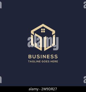 Initialen JL-Logo mit abstraktem Hauptdach sechseckige Form, einfache und moderne Immobilien-Logo Design Vektorgrafik Stock Vektor