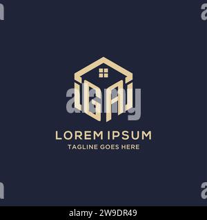 Initialen GA-Logo mit abstrakter Home-Dach-Sechseck-Form, einfache und moderne Immobilien-Logo-Design-Vektorgrafik Stock Vektor