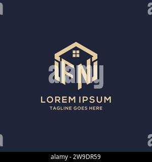 Initialen FN-Logo mit abstraktem Hauptdach-Sechseck-Form, einfache und moderne Immobilien-Logo-Design-Vektorgrafik Stock Vektor