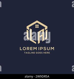 Initialen LA-Logo mit abstraktem Hauptdach sechseckige Form, einfache und moderne Immobilien-Logo Design Vektorgrafik Stock Vektor