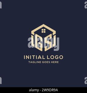 Initialen GS-Logo mit abstrakter Hauptdach-Sechseck-Form, einfache und moderne Immobilien-Logo-Design-Vektorgrafik Stock Vektor