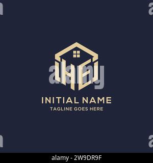 Initialen HE Logo mit abstrakter Home Dach sechseckige Form, einfache und moderne Immobilien Logo Design Vektor Grafik Stock Vektor