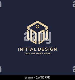 Initialen QD-Logo mit abstraktem Hauptdach sechseckige Form, einfache und moderne Immobilien-Logo Design Vektorgrafik Stock Vektor