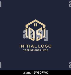 Initialen DS-Logo mit abstrakter Hauptdach-Sechseck-Form, einfache und moderne Immobilien-Logo-Design-Vektorgrafik Stock Vektor