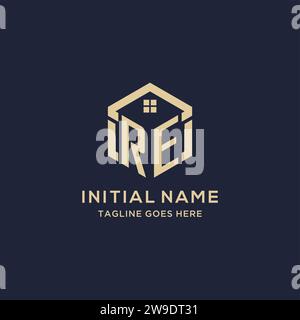 Initialen RE-Logo mit abstrakter sechseckiger Form, einfache und moderne Immobilienlogo Design Vektorgrafik Stock Vektor