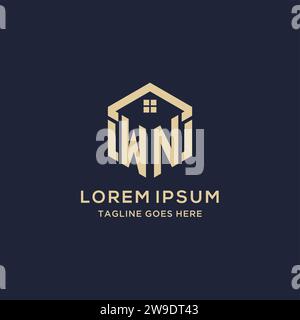 Initialen WN-Logo mit abstrakter Home-Dach-Sechseck-Form, einfache und moderne Immobilien-Logo-Design-Vektorgrafik Stock Vektor