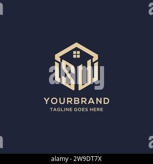 Initialen SU-Logo mit abstrakter Home-Dach-Sechseck-Form, einfache und moderne Immobilien-Logo-Design-Vektorgrafik Stock Vektor