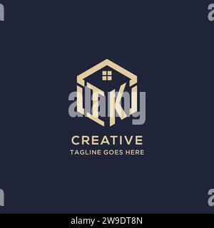 Initialen IK-Logo mit abstrakter Home-Dach-Sechseck-Form, einfache und moderne Immobilien-Logo-Design-Vektorgrafik Stock Vektor
