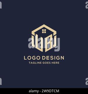 Initialen UB-Logo mit abstraktem Hauptdach-Sechseck-Form, einfache und moderne Immobilien-Logo-Design-Vektorgrafik Stock Vektor