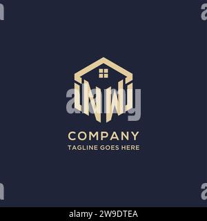 Initialen NW-Logo mit abstraktem Hauptdach-Sechseck-Form, einfache und moderne Immobilien-Logo-Design-Vektorgrafik Stock Vektor