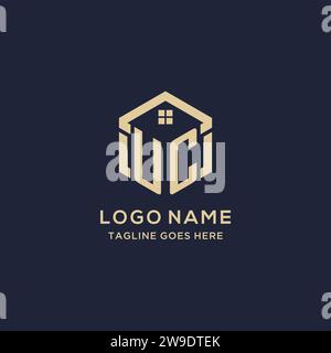 Initialen UC-Logo mit abstrakter sechseckiger Form, einfaches und modernes Immobilienlogo Design Vektorgrafik Stock Vektor