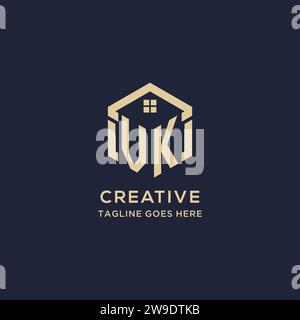Initialen VK-Logo mit abstraktem Wohndach-Sechseck-Form, einfache und moderne Immobilien-Logo-Design-Vektorgrafik Stock Vektor