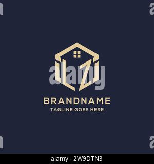 Initialen LZ-Logo mit abstraktem Hauptdach-Sechseck-Form, einfache und moderne Immobilien-Logo-Design-Vektorgrafik Stock Vektor