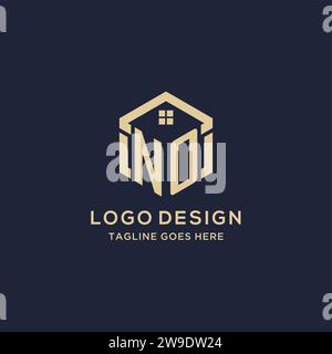 Initialen KEIN Logo mit abstrakter Hauptdach sechseckige Form, einfache und moderne Immobilien Logo Design Vektorgrafik Stock Vektor