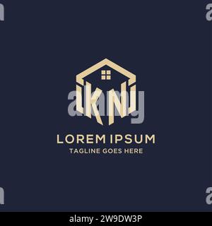Initialen KN-Logo mit abstraktem Hauptdach-Sechseck-Form, einfache und moderne Immobilien-Logo-Design-Vektorgrafik Stock Vektor