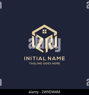 Initialen ZR-Logo mit abstraktem Wohndach-Sechseck-Form, einfache und moderne Immobilien-Logo-Design-Vektorgrafik Stock Vektor