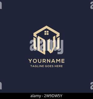 Initialen OV-Logo mit abstraktem Hauptdach sechseckige Form, einfache und moderne Immobilien-Logo Design Vektorgrafik Stock Vektor