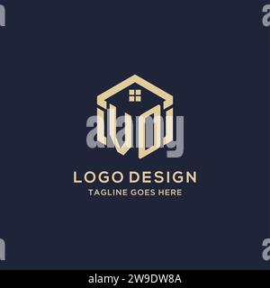 Initialen VO-Logo mit abstrakter Wohndach-Sechseck-Form, einfache und moderne Immobilien-Logo-Design-Vektorgrafik Stock Vektor