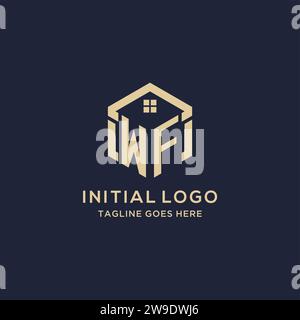 Initialen WF-Logo mit abstraktem Hauptdach-Sechseck-Form, einfache und moderne Immobilien-Logo-Design-Vektorgrafik Stock Vektor