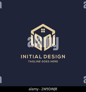 Initialen SD-Logo mit abstraktem Hauptdach sechseckige Form, einfache und moderne Immobilien-Logo Design Vektorgrafik Stock Vektor
