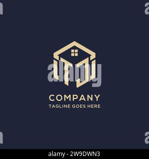 Initialen TJ-Logo mit abstrakter Home-Dach-Sechseck-Form, einfache und moderne Immobilien-Logo-Design-Vektorgrafik Stock Vektor