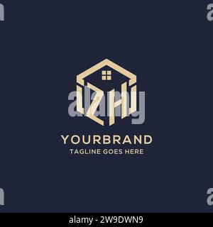 Initialen ZH-Logo mit abstraktem Hauptdach-Sechseck-Form, einfache und moderne Immobilien-Logo-Design-Vektorgrafik Stock Vektor