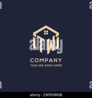 Initialen TW-Logo mit abstraktem Hauptdach-Sechseck-Form, einfache und moderne Immobilien-Logo-Design-Vektorgrafik Stock Vektor