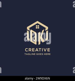 Initialen QK-Logo mit abstraktem Hauptdach sechseckige Form, einfache und moderne Immobilien-Logo Design Vektorgrafik Stock Vektor