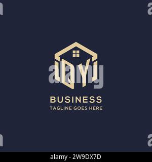 Initialen QY-Logo mit abstraktem Hauptdach-Sechseck-Form, einfache und moderne Immobilien-Logo-Design-Vektorgrafik Stock Vektor