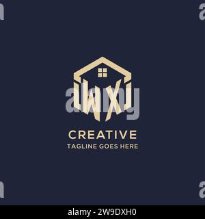 Initialen WX-Logo mit abstrakter Home-Dach-Sechseck-Form, einfache und moderne Immobilien-Logo-Design-Vektorgrafik Stock Vektor