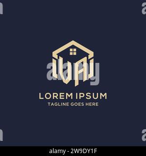 Initialen VA-Logo mit abstrakter Hauptdach-Sechseck-Form, einfache und moderne Immobilien-Logo-Design-Vektorgrafik Stock Vektor