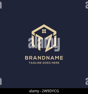 Initialen TZ-Logo mit abstraktem Hauptdach-Sechseck-Form, einfache und moderne Immobilien-Logo-Design-Vektorgrafik Stock Vektor