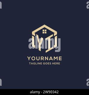 Initialen YI-Logo mit abstraktem Hauptdach sechseckige Form, einfache und moderne Immobilien-Logo Design Vektorgrafik Stock Vektor