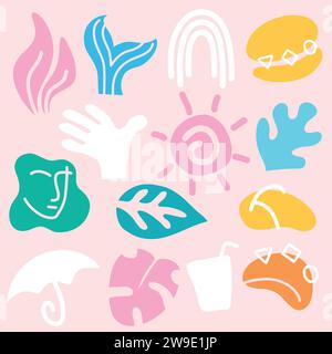 Popup Helles Farbmuster. Großer Satz handgezeichneter verschiedener Formen und kritzelnder Objekte. Abstrakte moderne trendige Vektorillustration Stock Vektor