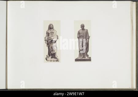 Plot-Modelle für Skulpturen im Palais du Louvre: Links 'Le Brun' von Jean Claude Petit und rechts 'Chambiges' von Jules Droz, ca. 1855 - ca. 1857 Fotografie Teil der Réunion des Tuileries au Louvre 1852-1857, Album 2. Paris Papier. Fototräger mit gesalzenem Papier Dauerausstellung, Museum. Skulptur, Reproduktion einer Skulptur Palais du Louvre. Tuilerieënpaleis. Louvre Museum. Paris Stockfoto