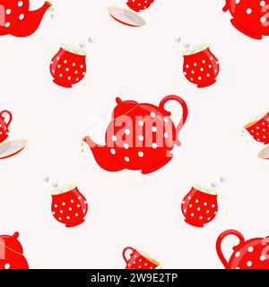 Vektor nahtlose Tee Party Muster. Roter Service. Stock Vektor
