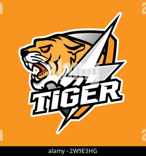 Tiger Energy Drink Logo, Angry Tiger und Lightning Power Stock Vektor