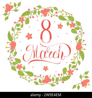 Postkarte zum Internationalen Frauentag. März. Frühlingsferien. Blumen. Vektorabbildung. Stock Vektor